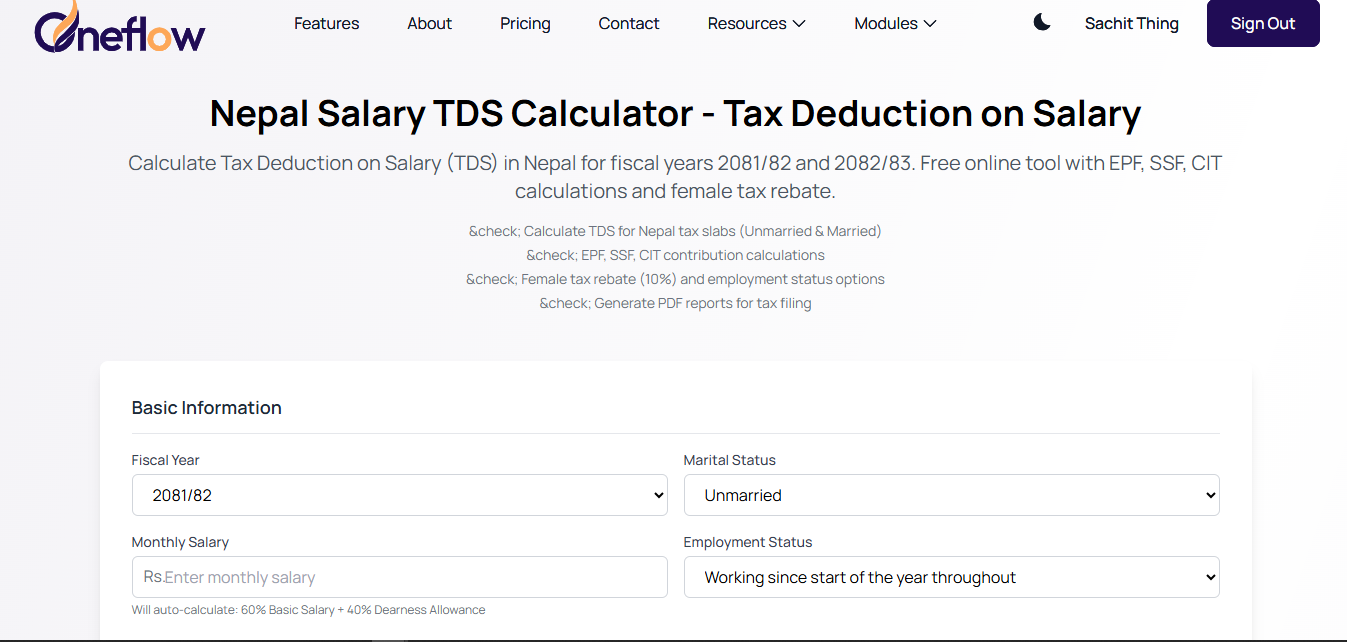 Nepal Salary TDS Calculator - Tax Deduction on Salary